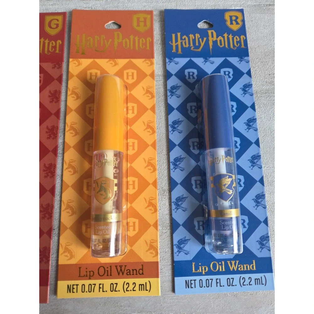 Harry Potter Lip Oil Wand Set 4 Pack Hogwarts Houses Scented Gloss New